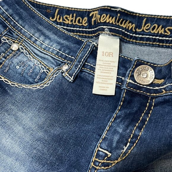 Justice Girls Premium Jeans With Embellished Pockets & Light Wash Denim 10 - Picture 2 of 4